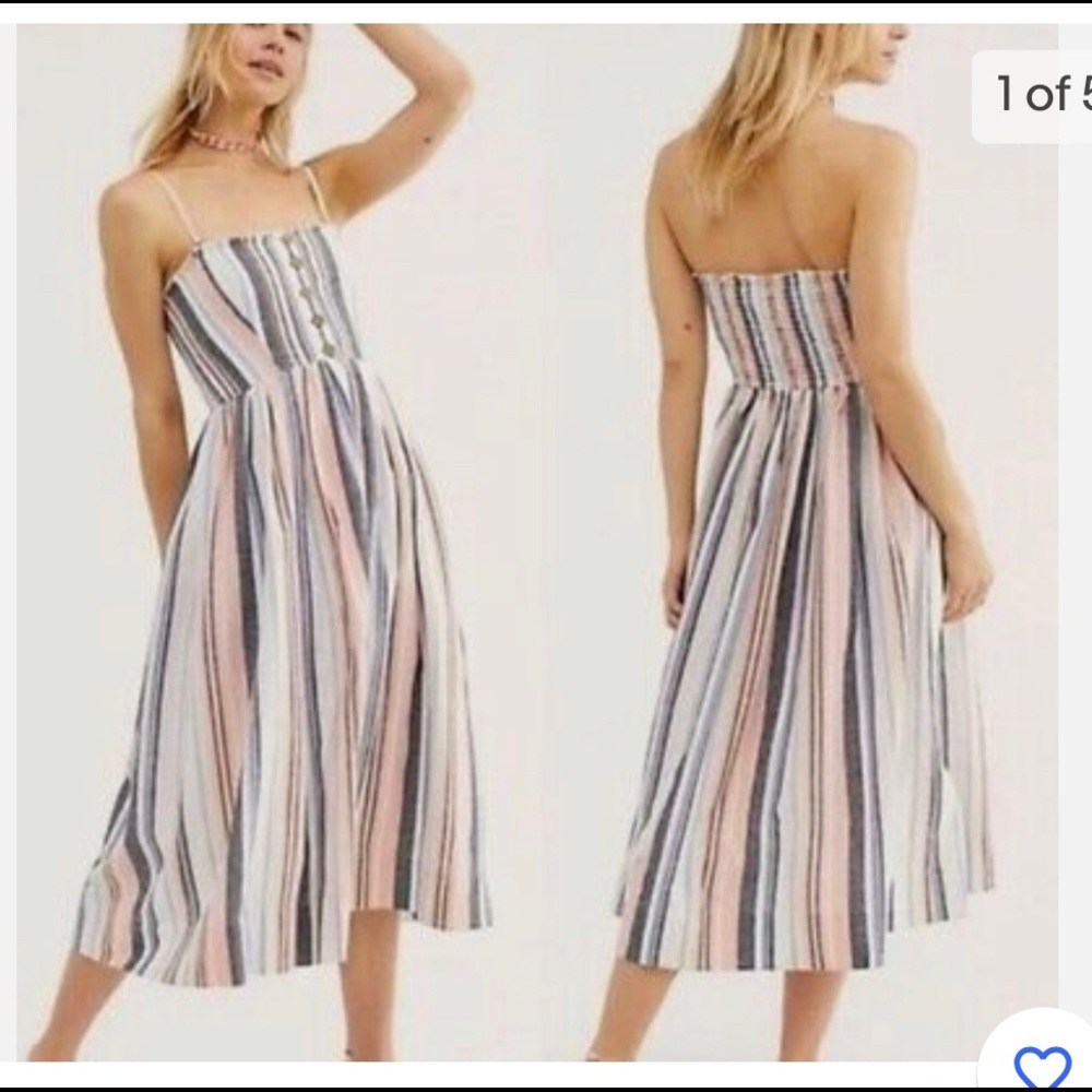 Free People Lilah Multi Striped Pleated Midi Dress size small
